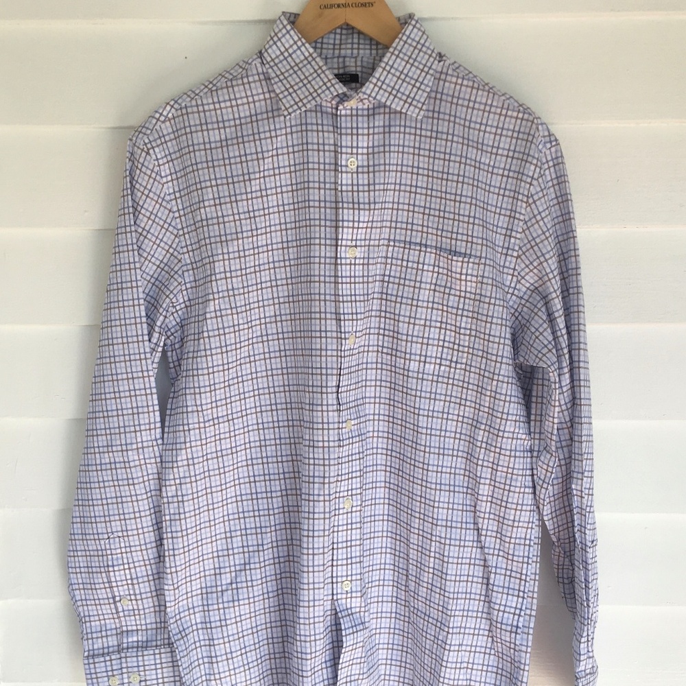 BLUE & BROWN PLAID BUTTON DOWN SHIRT BIG BOYS SIZE S